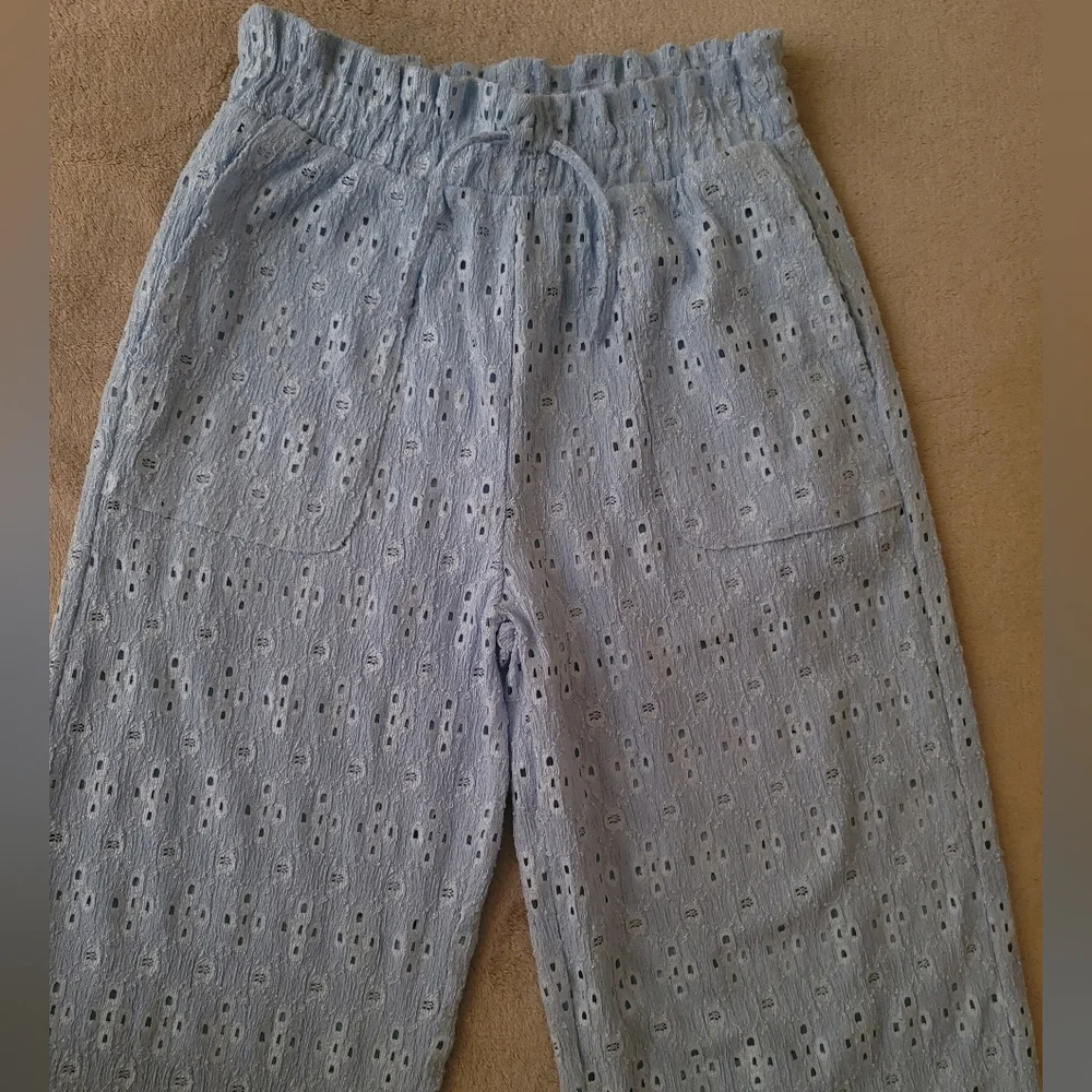 Zara Girl Eyelet Light Blue Wide Fit Pants Size 11-12 - Picture 3 of 4